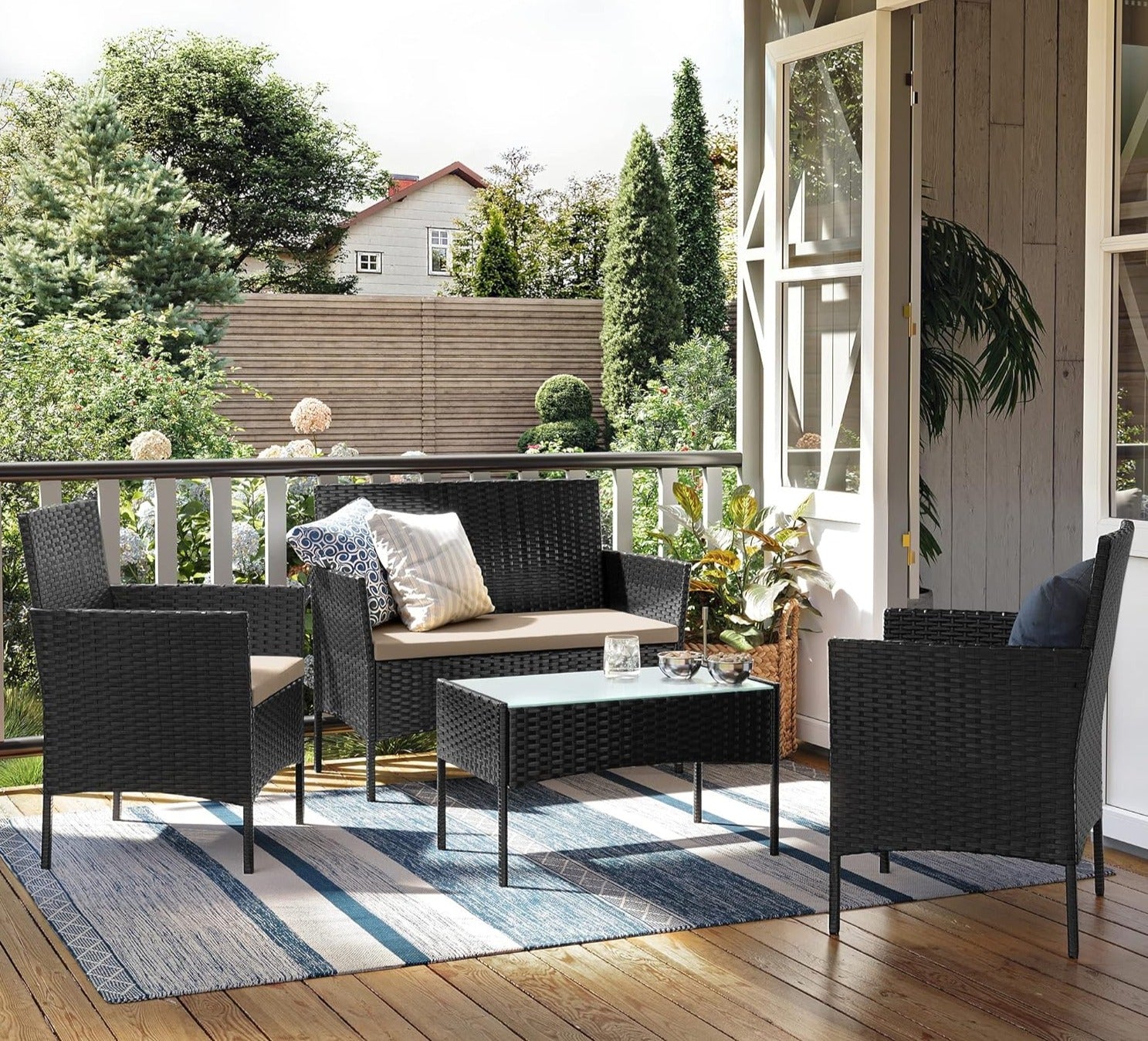 Loungesæt Havemøbelsæt Stilfuldt udendørs i flettet PE - Sort & Beige - Havemøbler -