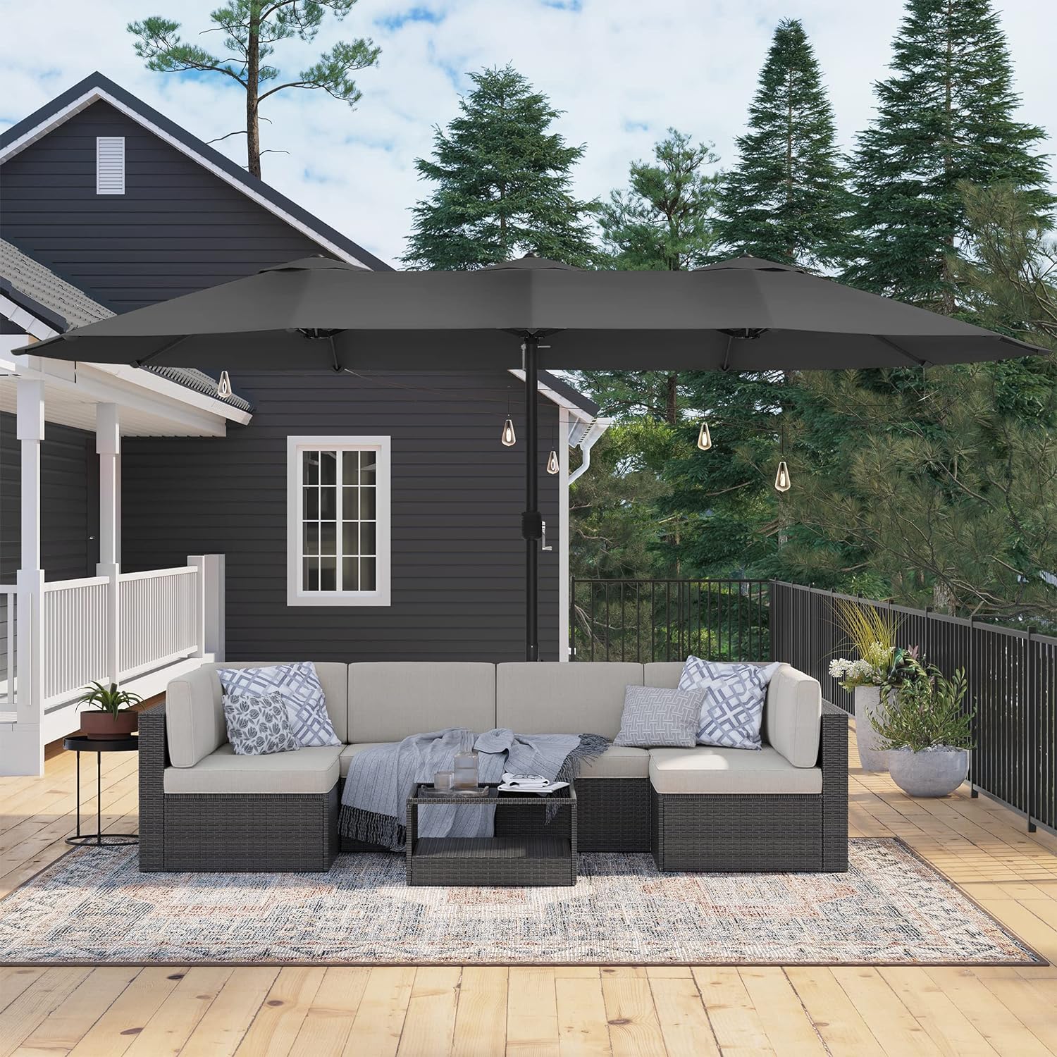 Luksus dobbelt parasol - Ekstra stor i sort - 460 x 270 cm - Parasol -
