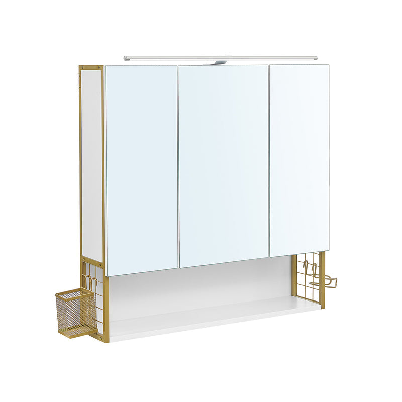 Badeværelsesskab med lys i elegant hvid/guld design - Badeværelsesskab -