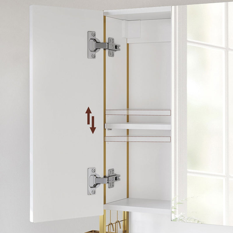 Badeværelsesskab med lys i elegant hvid/guld design - Badeværelsesskab -