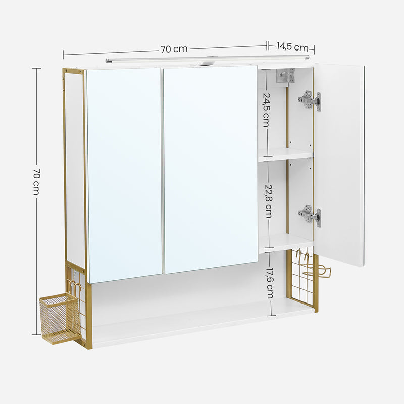 Badeværelsesskab med lys i elegant hvid/guld design - Badeværelsesskab -