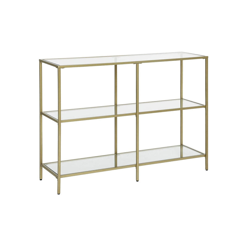 Konsolbord med glasplade og guldramme - m. 3 hylder - Konsolbord -