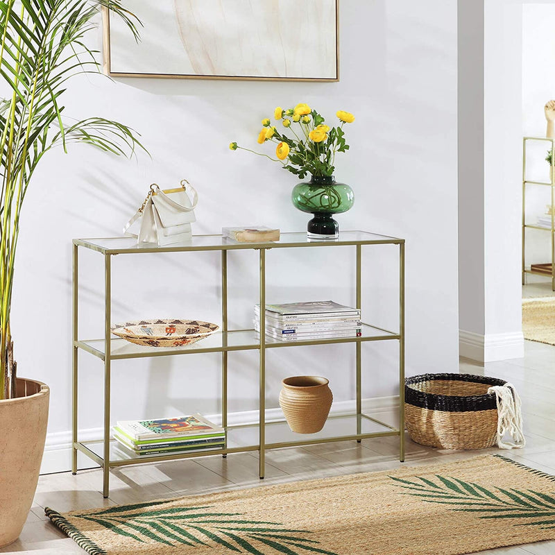 Konsolbord med glasplade og guldramme - m. 3 hylder - Konsolbord -