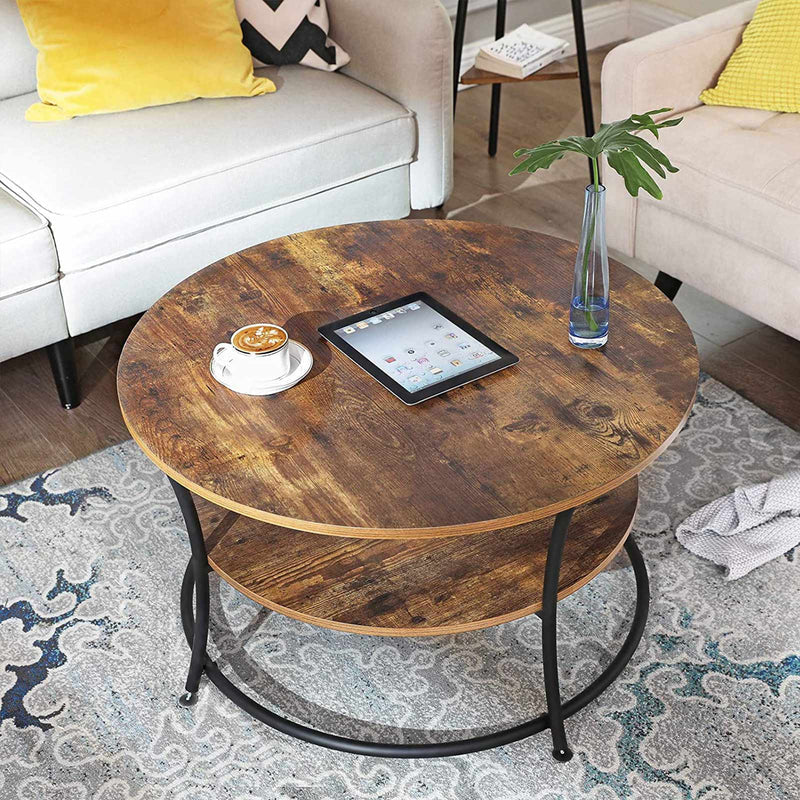 Sofabord i rundt industrielt design m. hylde - Sofabord -