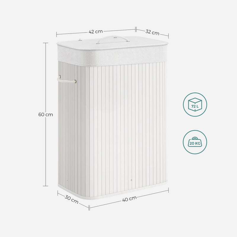 Vasketøjskurv i bambus - Hvid 72L - Vasketøjskurv -