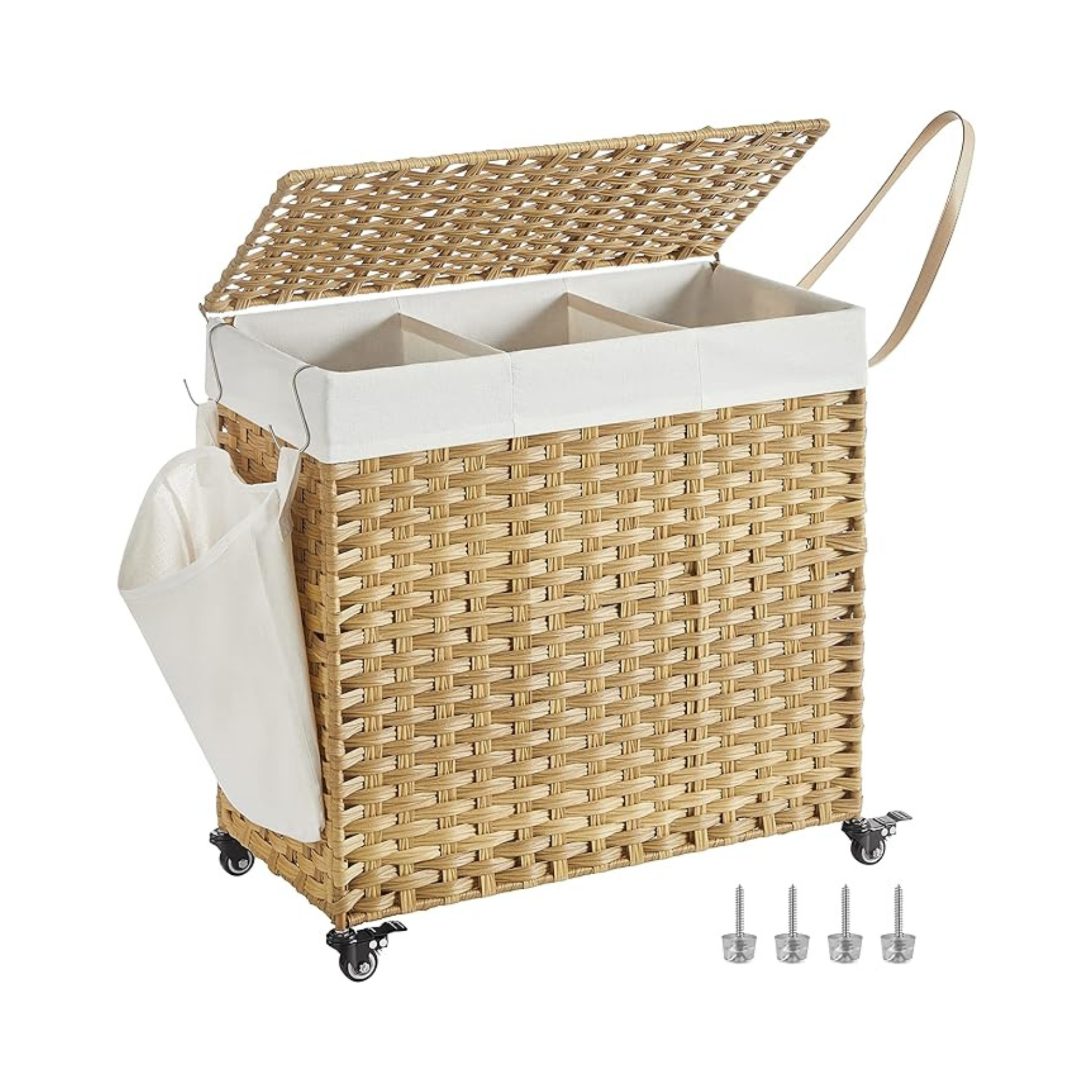 Vasketøjskuv med 3 rum og hjul 66x33x60 cm - Vasketøjskurv -