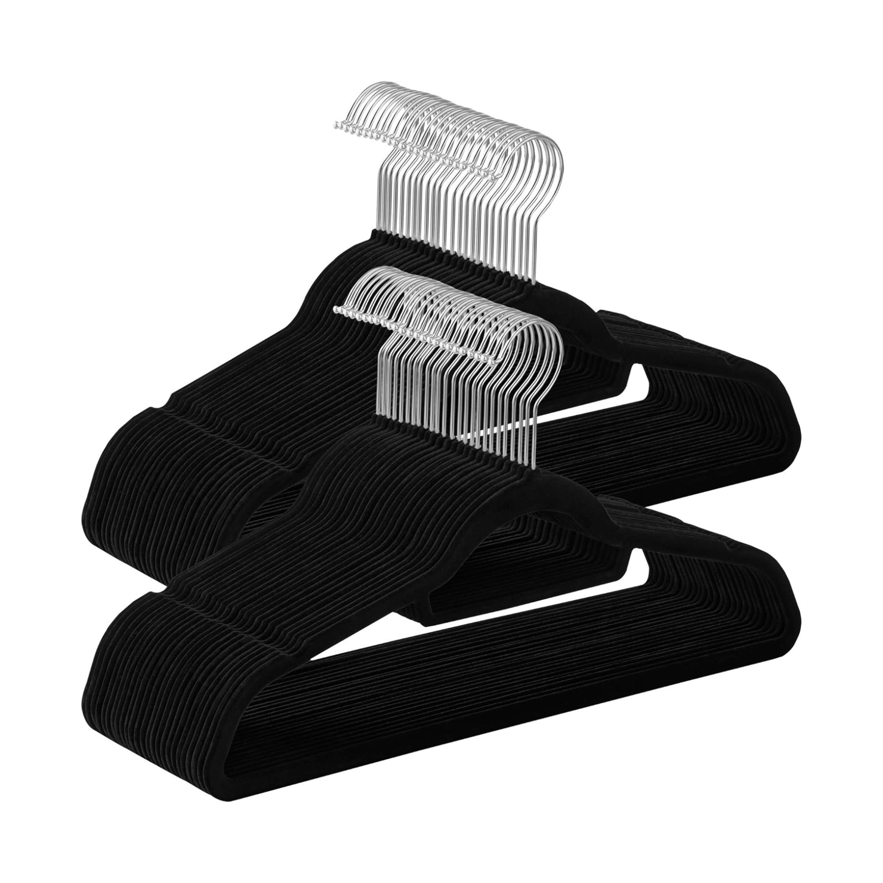 50 x bøjler i plast m. velour - Sort - Tøjbøjer -