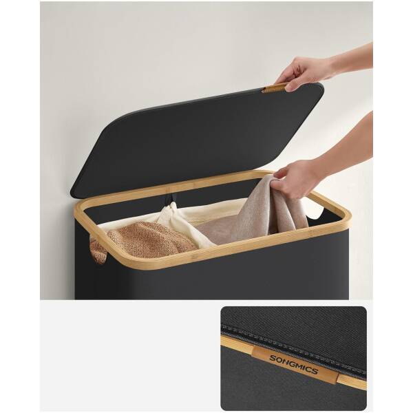 Vasketøjskurv i moderne design - Sort 130L Double rum - Vasketøjskurv -