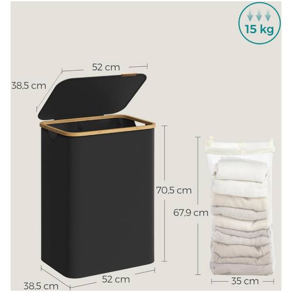 Vasketøjskurv i moderne design - Sort 130L Double rum - Vasketøjskurv -