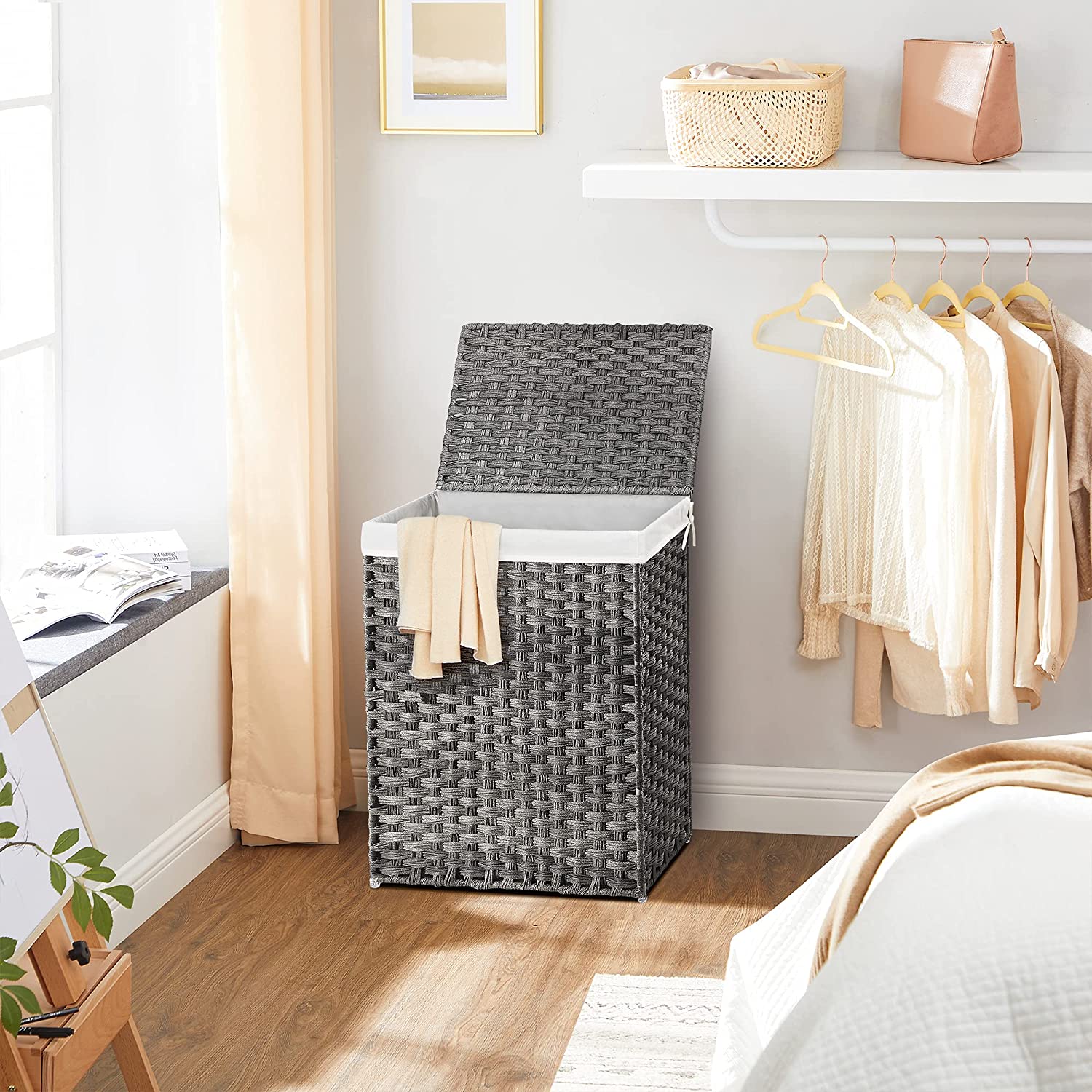 Vasketøjskurv i flet design - Grå 90L - Laundry baskets -