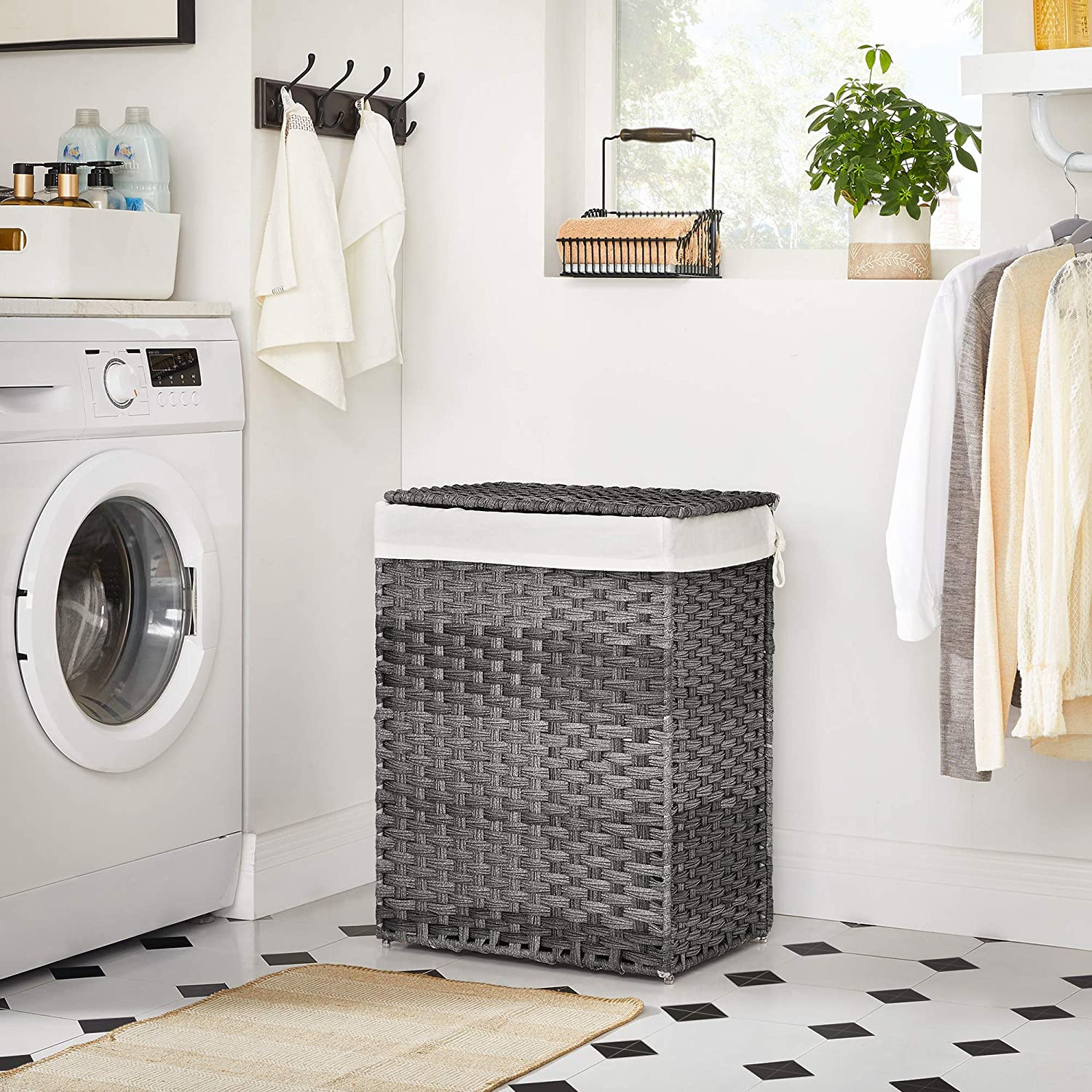 Vasketøjskurv i flet design - Grå 90L - Laundry baskets -