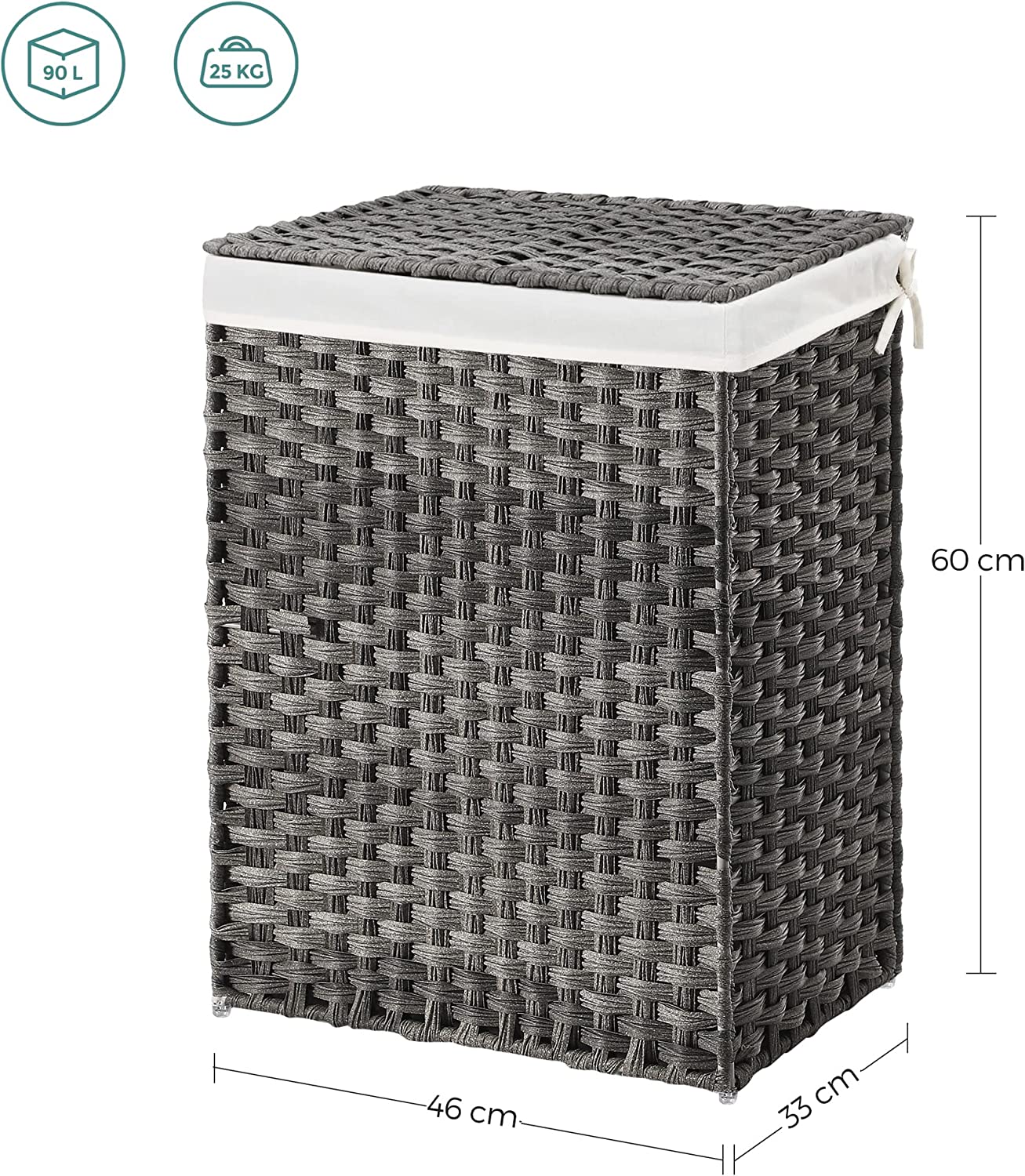 Vasketøjskurv i flet design - Grå 90L - Laundry baskets -
