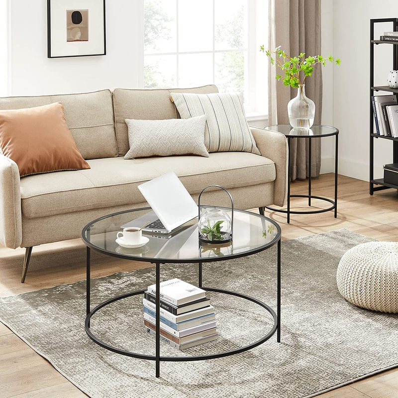 Sofabord i rundt design m. sort ramme og glasplade - Sofabord -