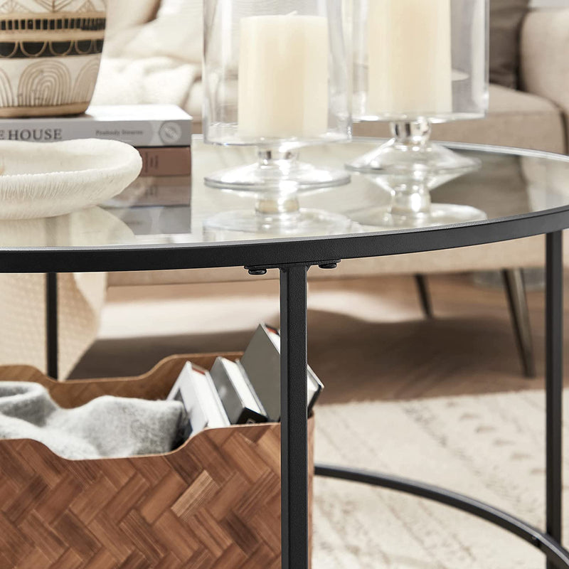 Sofabord i rundt design m. sort ramme og glasplade - Sofabord -