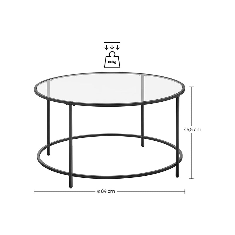 Sofabord i rundt design m. sort ramme og glasplade - Sofabord -