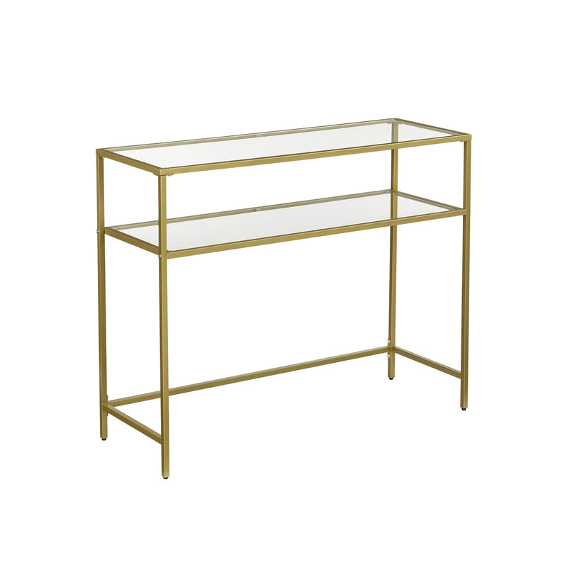 Konsolbord med glasplade og guldramme - m. 2 hylder - Konsolbord -