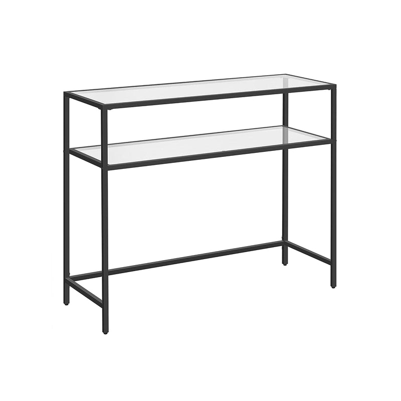 Konsolbord med glasplade og sort ramme - m. 2 hylder - Konsolbord -