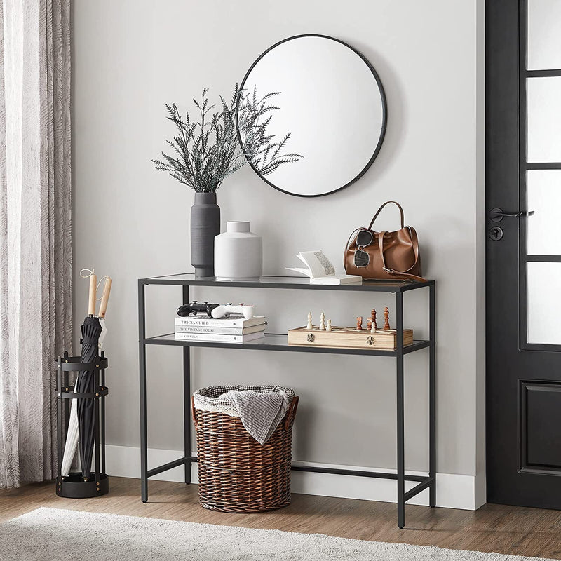 Konsolbord med glasplade og sort ramme - m. 2 hylder - Konsolbord -
