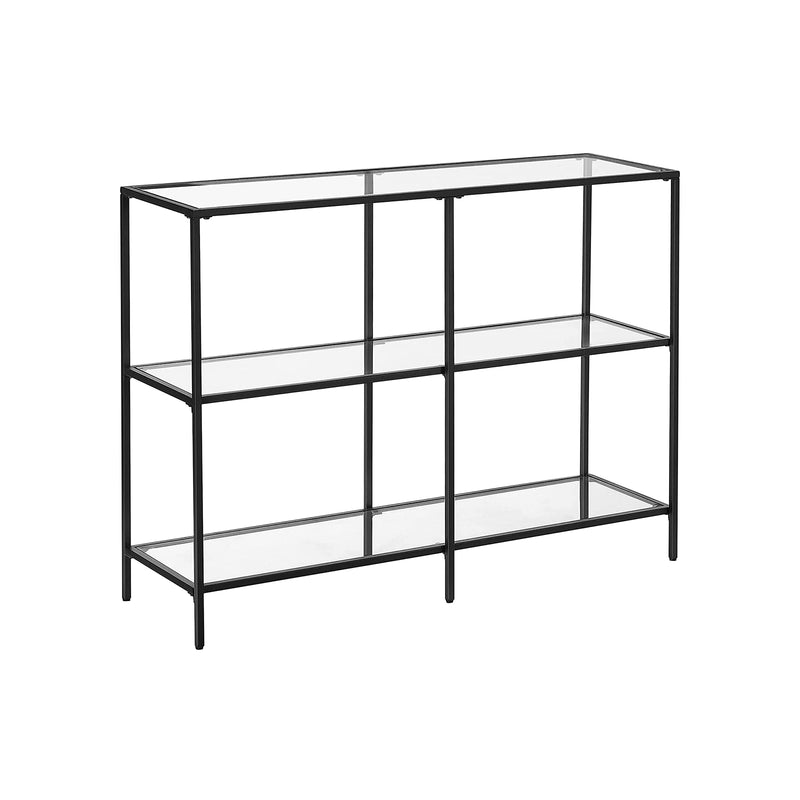 Konsolbord med glasplade og sort ramme - m. 3 hylder - Konsolbord -