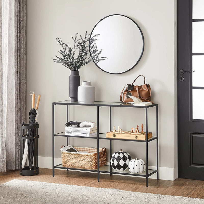 Konsolbord med glasplade og sort ramme - m. 3 hylder - Konsolbord -