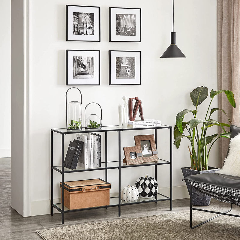 Konsolbord med glasplade og sort ramme - m. 3 hylder - Konsolbord -