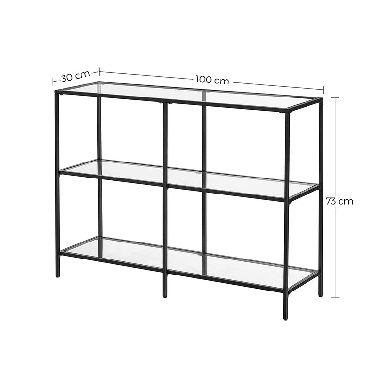 Konsolbord med glasplade og sort ramme - m. 3 hylder - Konsolbord -