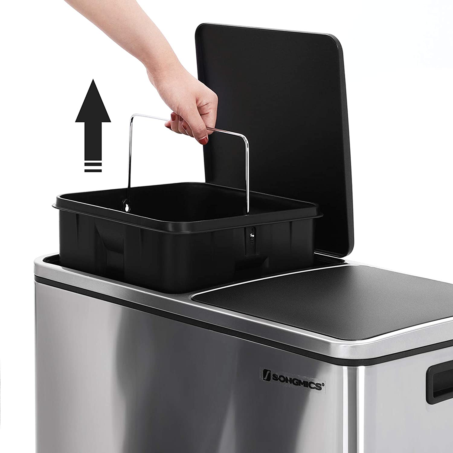 Affaldspand med affaldssortering 60 liter (2 x 30L) - Rustfrit stål - Skraldespand -