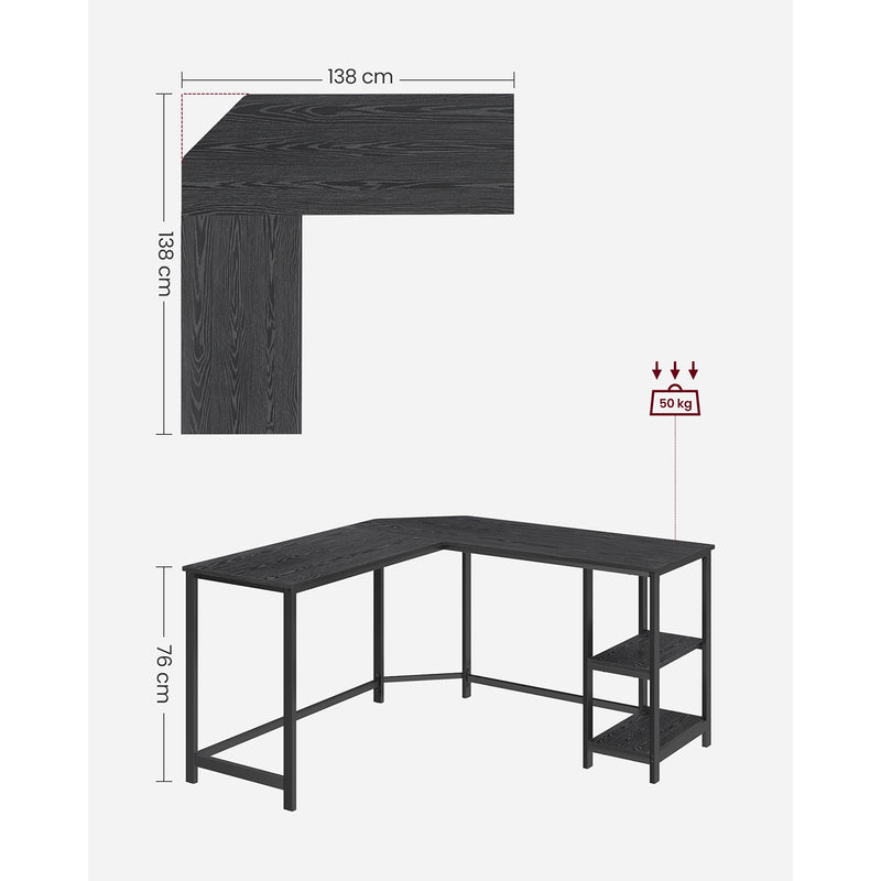 Hjørneskrivebord i industrielt design m. hylder - Skrivebord -