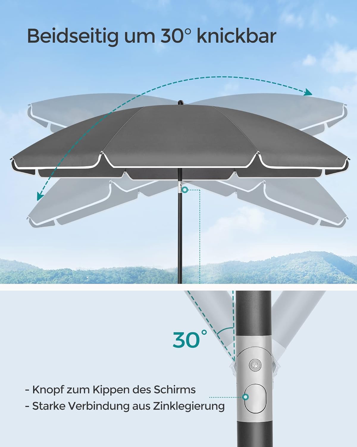 Minimalistisk strandparasol i sort (200cm) - Parasol -