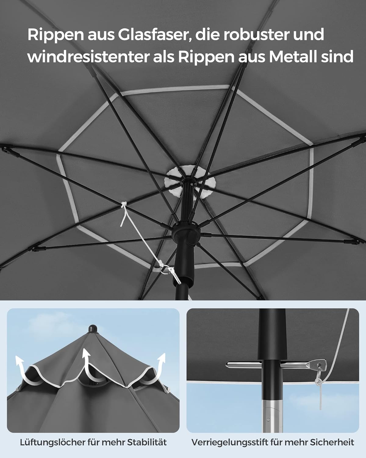 Minimalistisk strandparasol i sort (200cm) - Parasol -