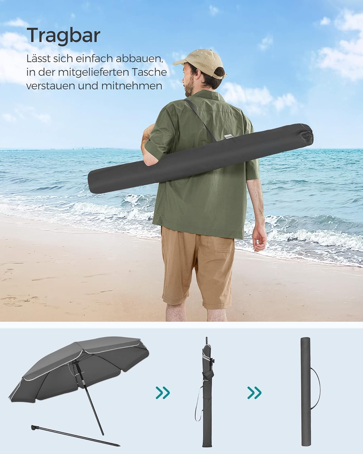 Minimalistisk strandparasol i sort (200cm) - Parasol -