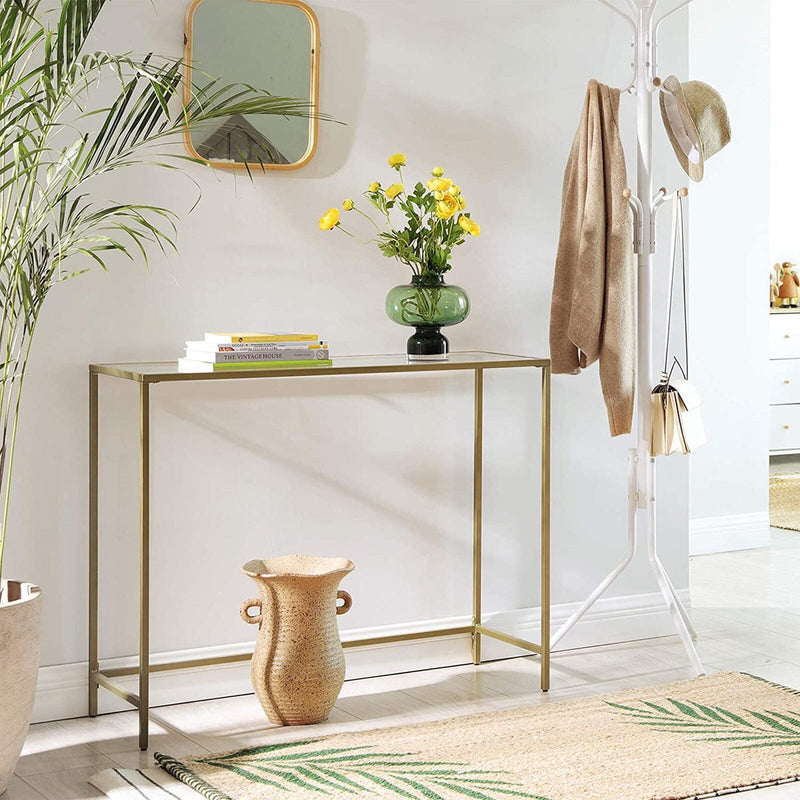 Konsolbord med glasplade og guldramme - Konsolbord -