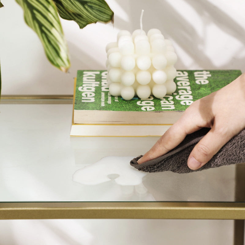 Konsolbord med glasplade og guldramme - Konsolbord -