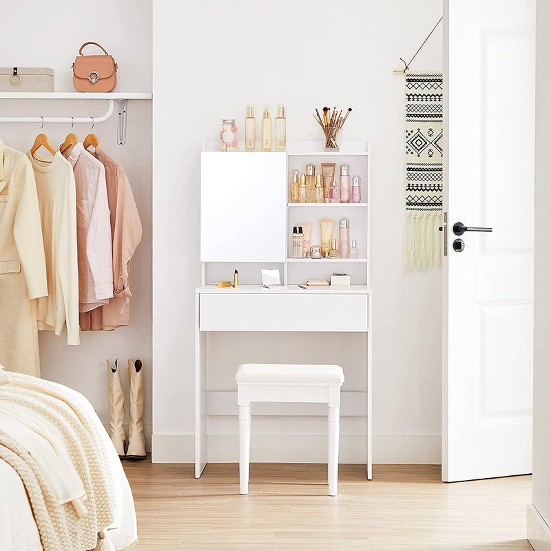 Sminkebord med spejl og hylder - Hvid (lille model) - -
