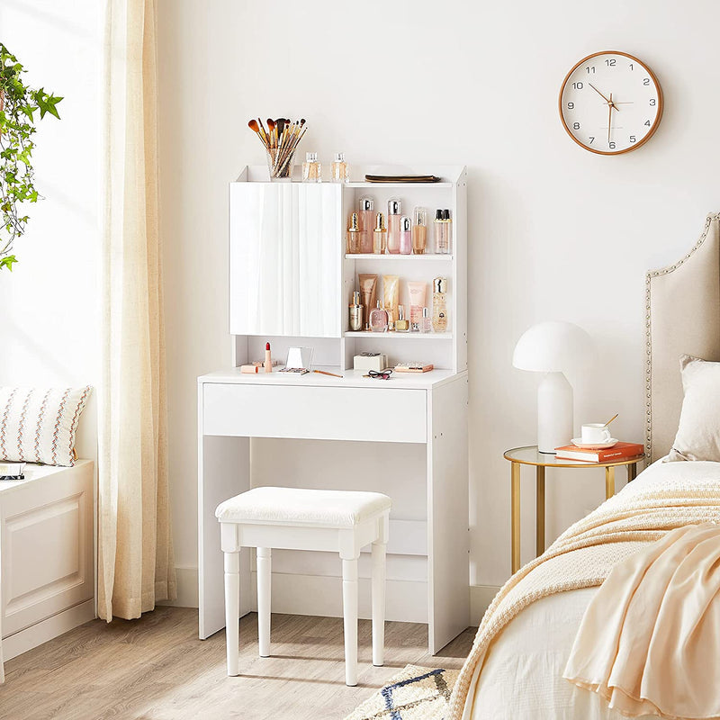 Sminkebord med spejl og hylder - Hvid (lille model) - -