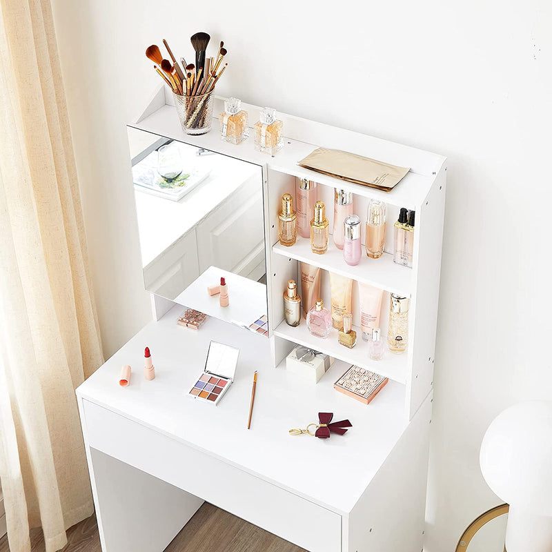 Sminkebord med spejl og hylder - Hvid (lille model) - -