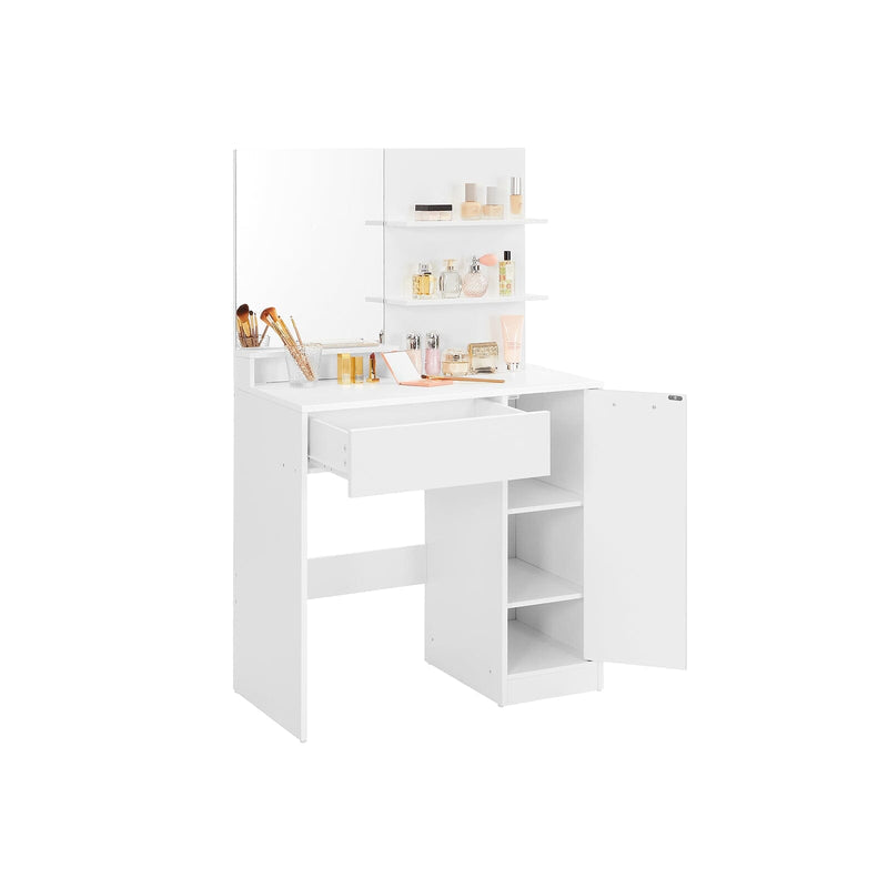 Sminkebord med spejl og hylder - Hvid - -