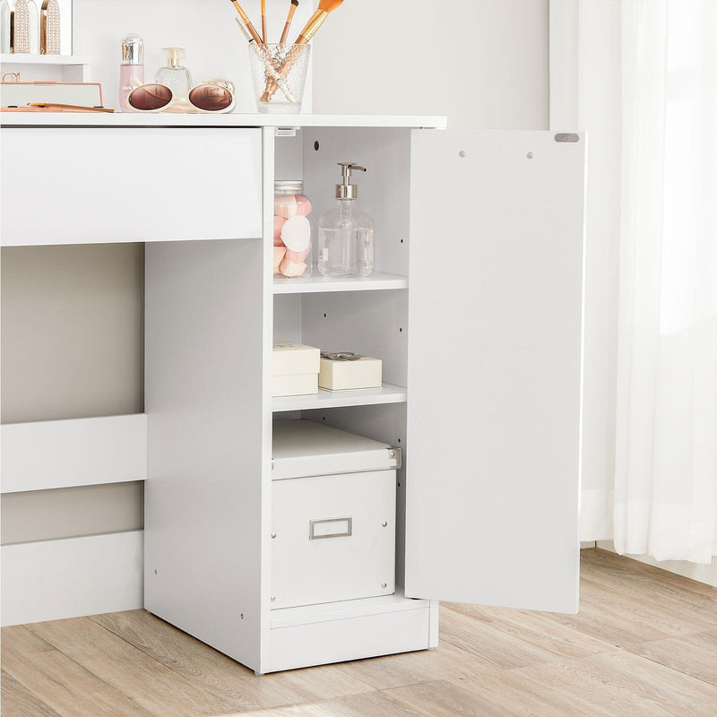 Sminkebord med spejl og hylder - Hvid - -