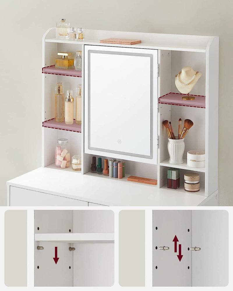 Sminkebord med spejl og hylder - Hvid (stor model) - -