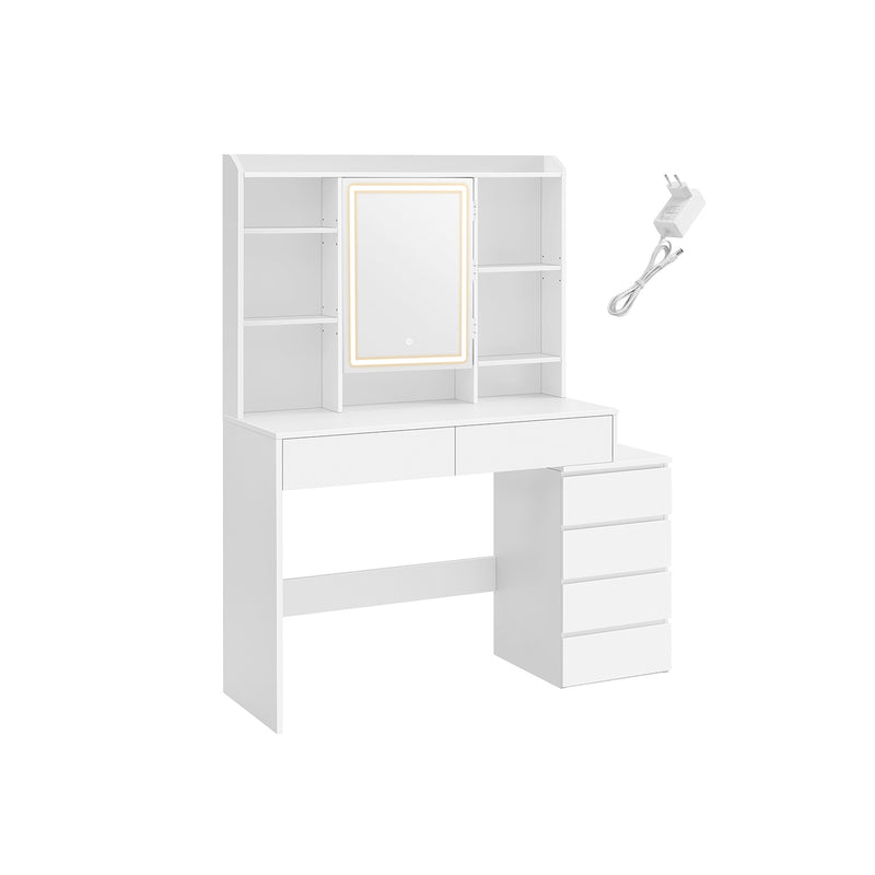 Sminkebord med spejl og hylder - Hvid (luksus model) - -