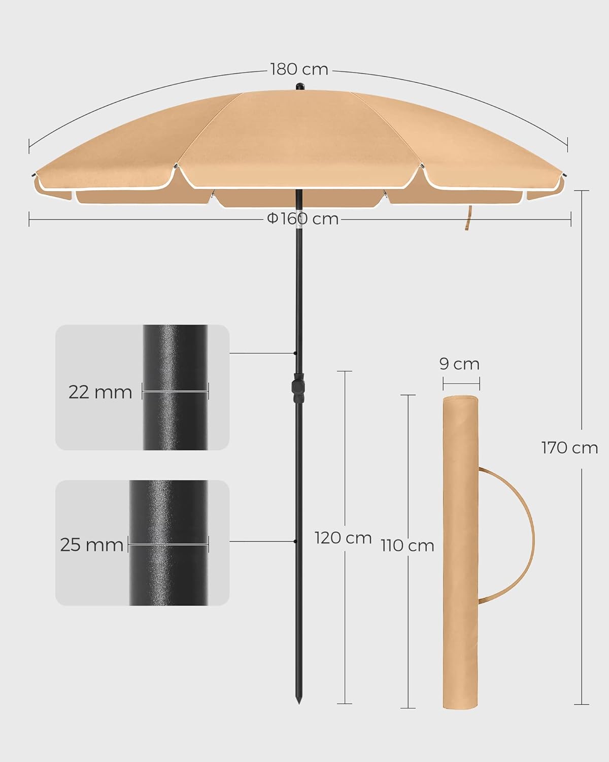 Strandparasol i beige - 160cm - Parasol -