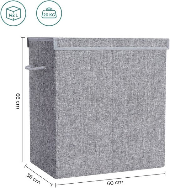 Vasketøjskurv i XL med to rum - grå - Vasketøjskurv -