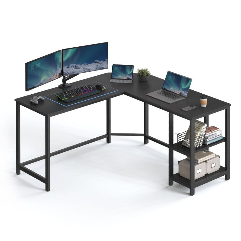 Hjørneskrivebord i industrielt design m. hylder - Skrivebord -