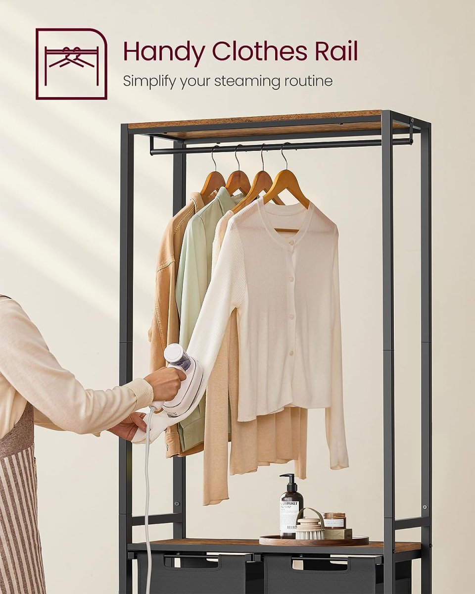 Vasketøjskurv med to rum, to hylder og bøjlestang - Vasketøjskurv -