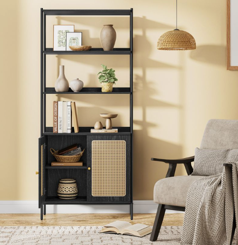 Bogreol med låger i rattan flet - stor - Reol -