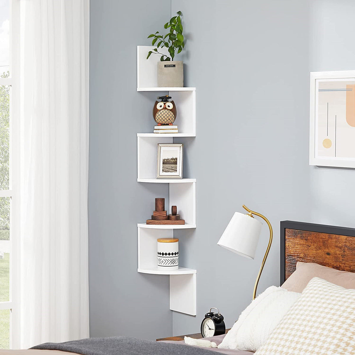 Elegant hjørnehylde i zigzag design - Hvid - Reol -