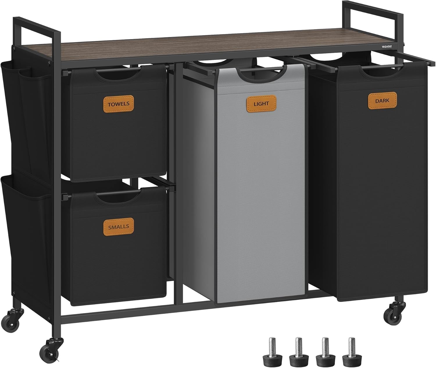 Vasketøjskurv m. 4 rum luksus model - sort/grå