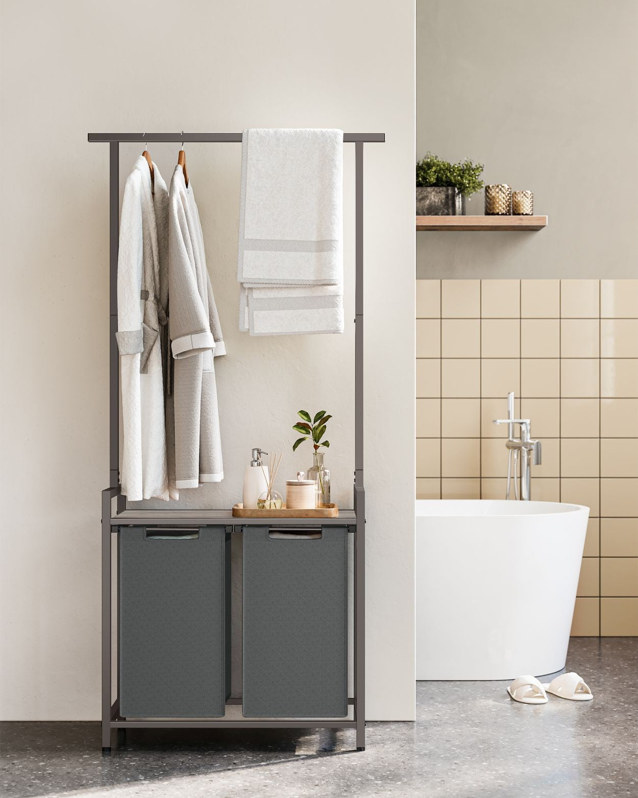 Vasketøjskurv med to rum og bøjlestang - Laundry baskets -