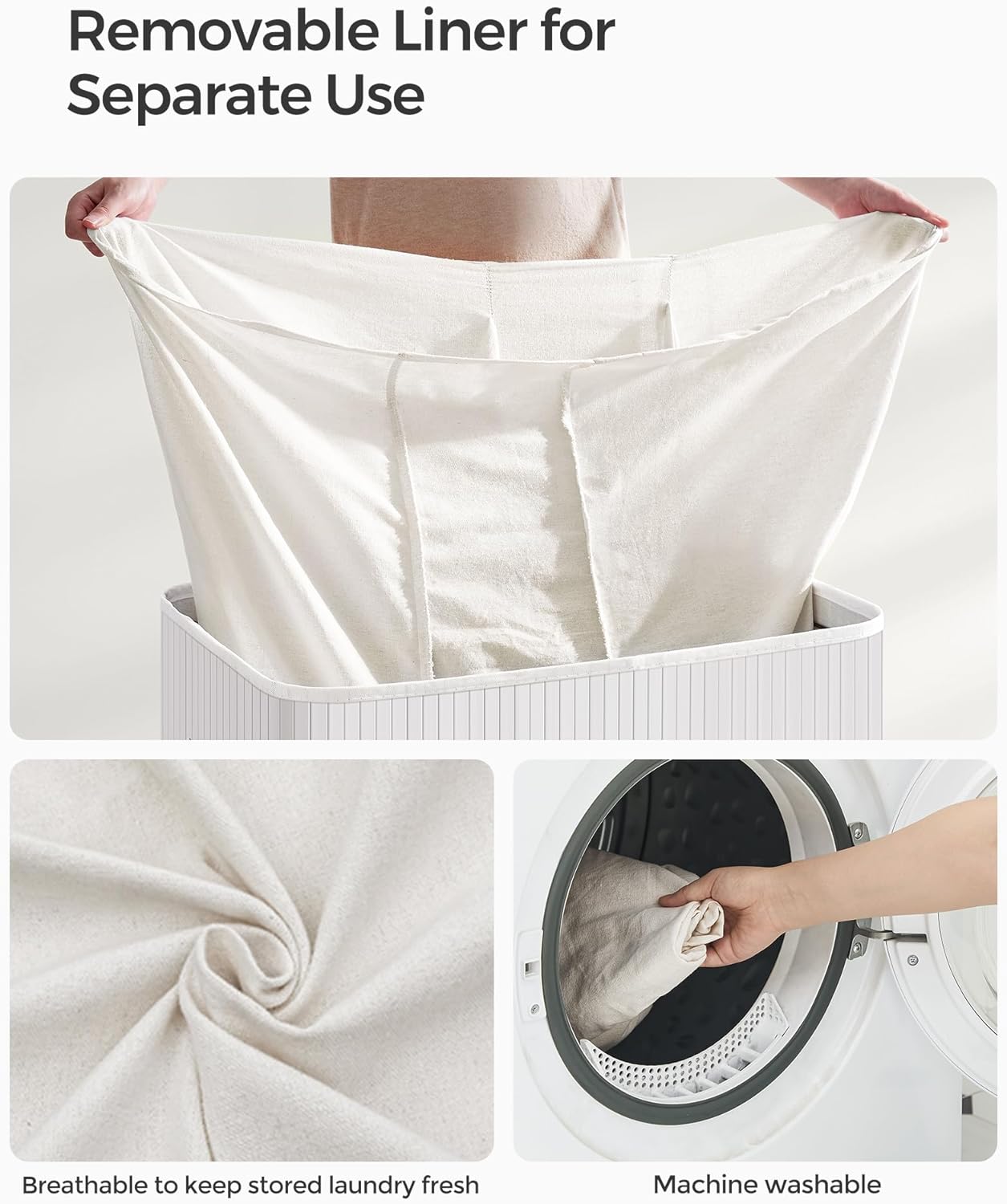 Triple vasketøjskurv - Bambus/Hvid